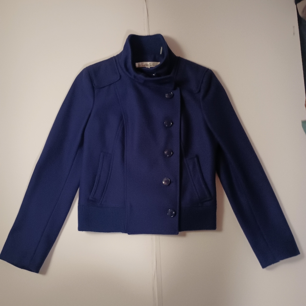 Kenneth Cole Women's Med Blue Jacket Coat Bomber Moto-style 60% Wool Cropped